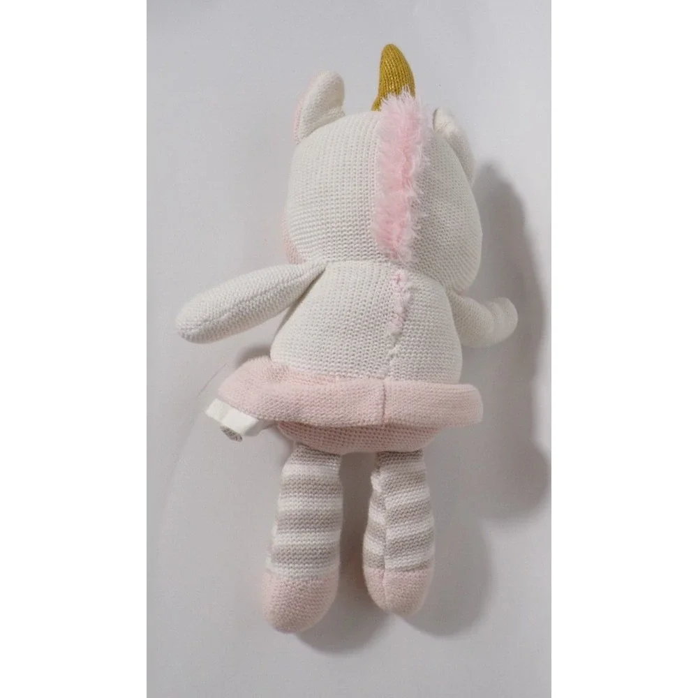 Living Textiles Pink White Kenzie Unicorn Knitted Rattle Baby Plush Toy 15 inch